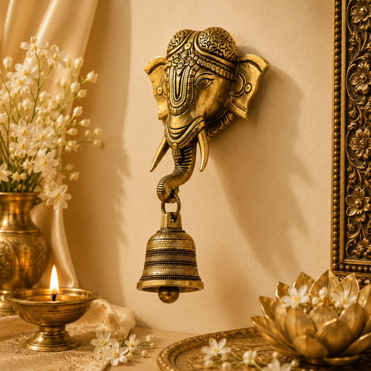 Brass Ganesha with Hanging Bell