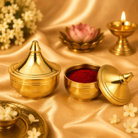 Brass Haldi Kumkum Container with Lid