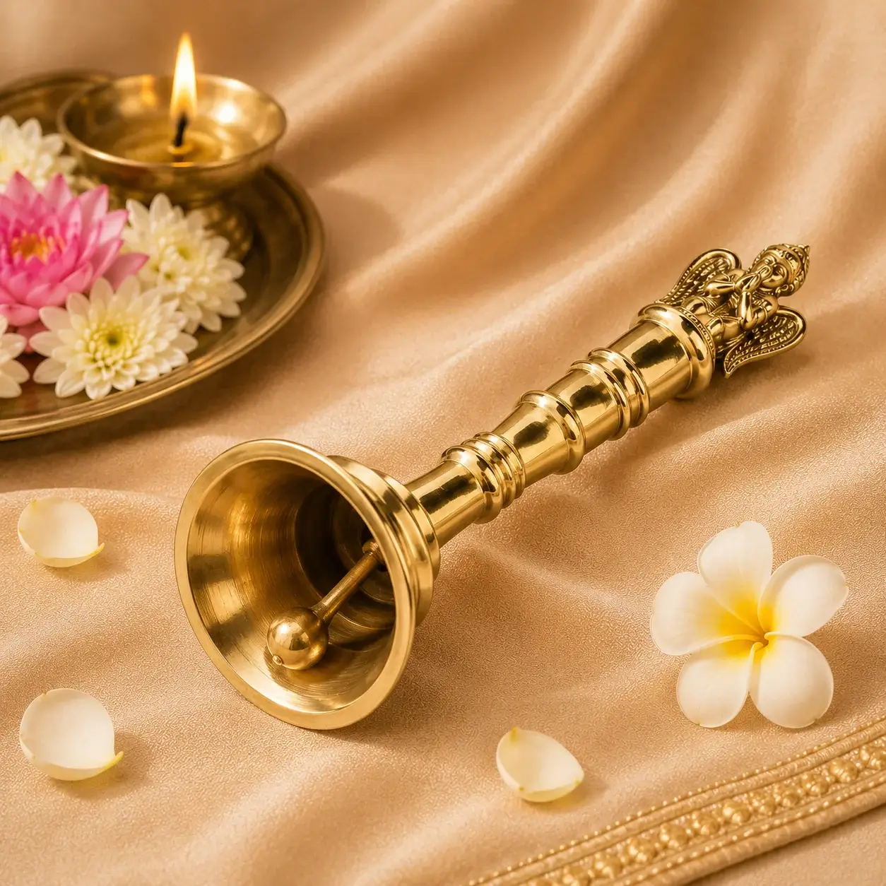Traditional Brass Pooja Bell with Decorative Handle