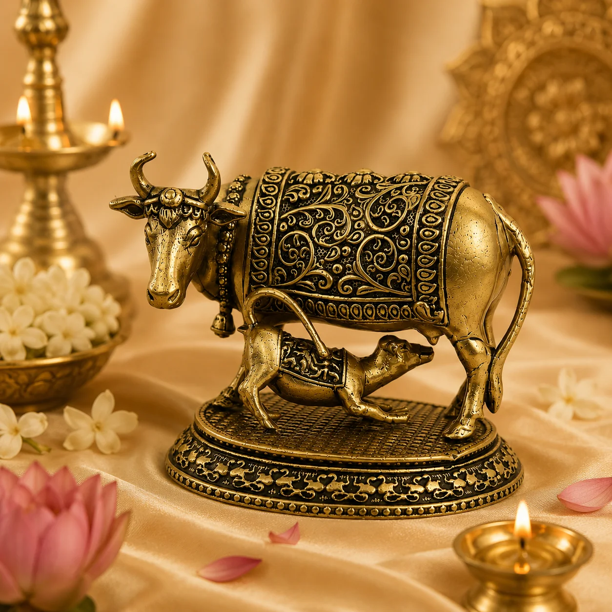 Brass Kamdhenu with Calf