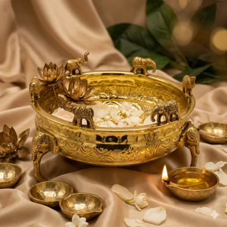 Pure Brass Embossed Design Urli