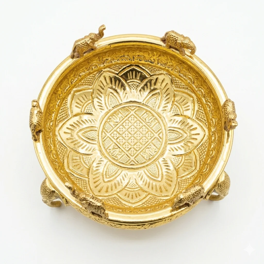 Pure Brass Embossed Design Urli - Image 2