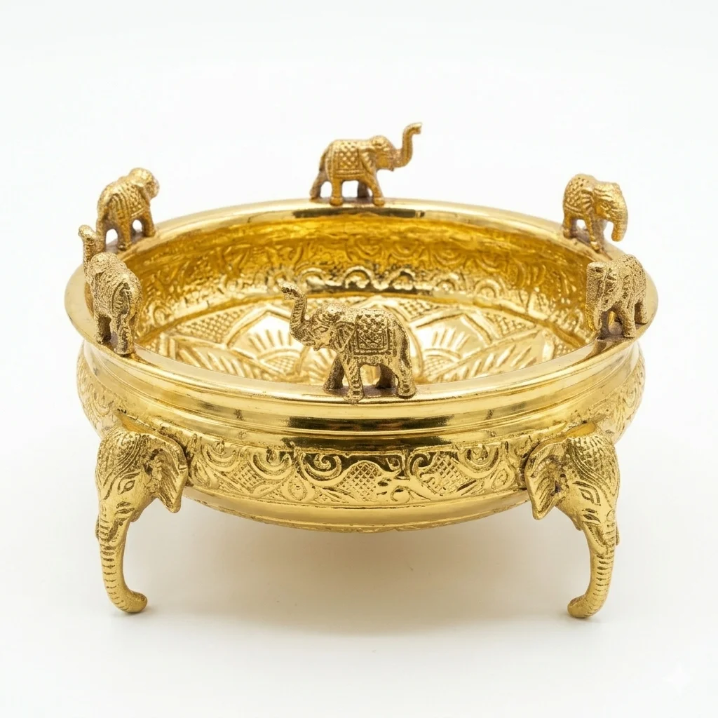 Pure Brass Embossed Design Urli - Image 3
