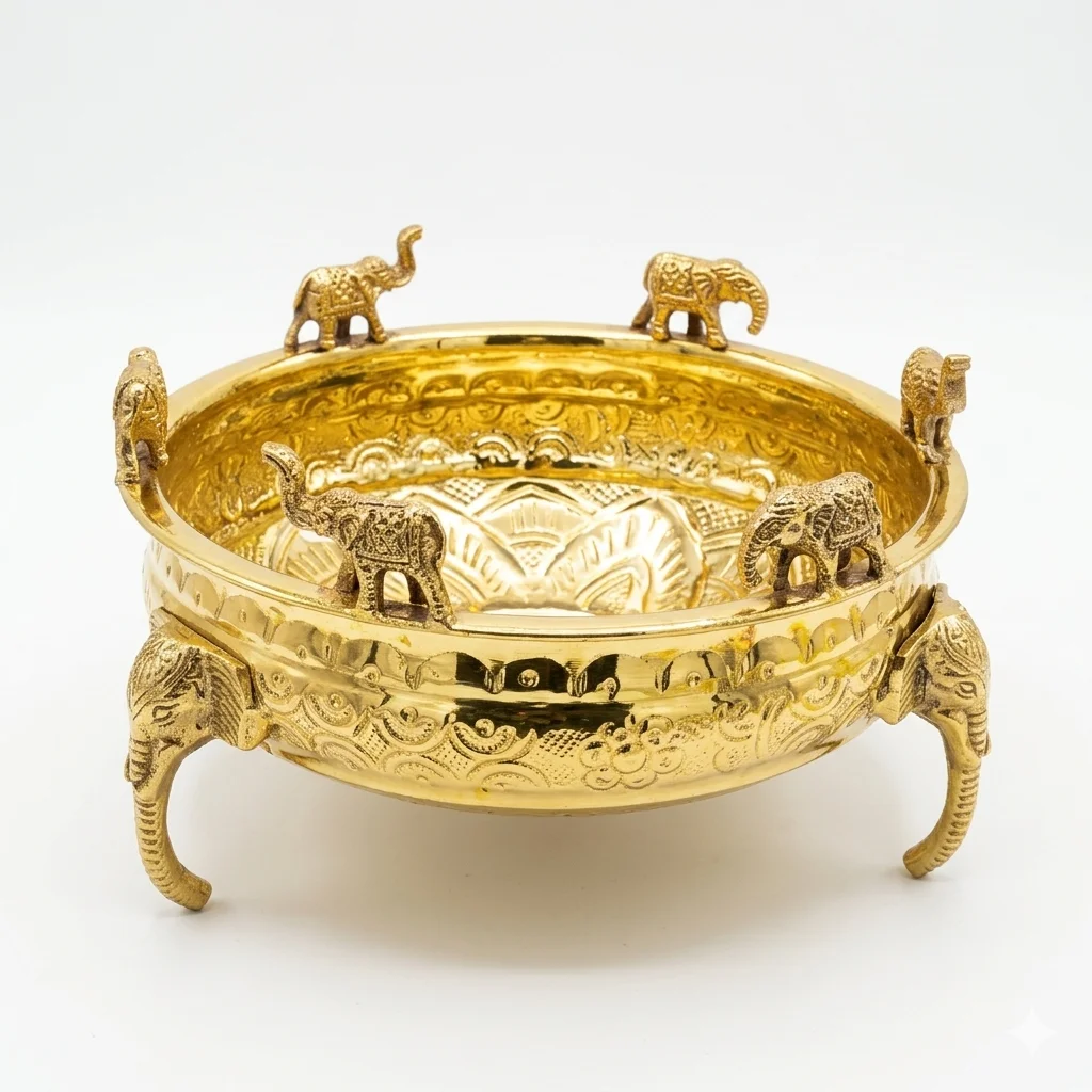 Pure Brass Embossed Design Urli - Image 4