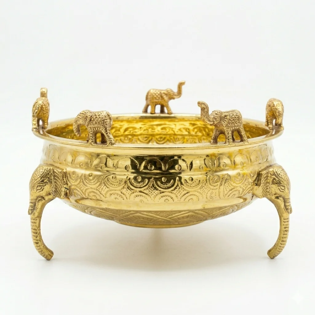 Pure Brass Embossed Design Urli - Image 5