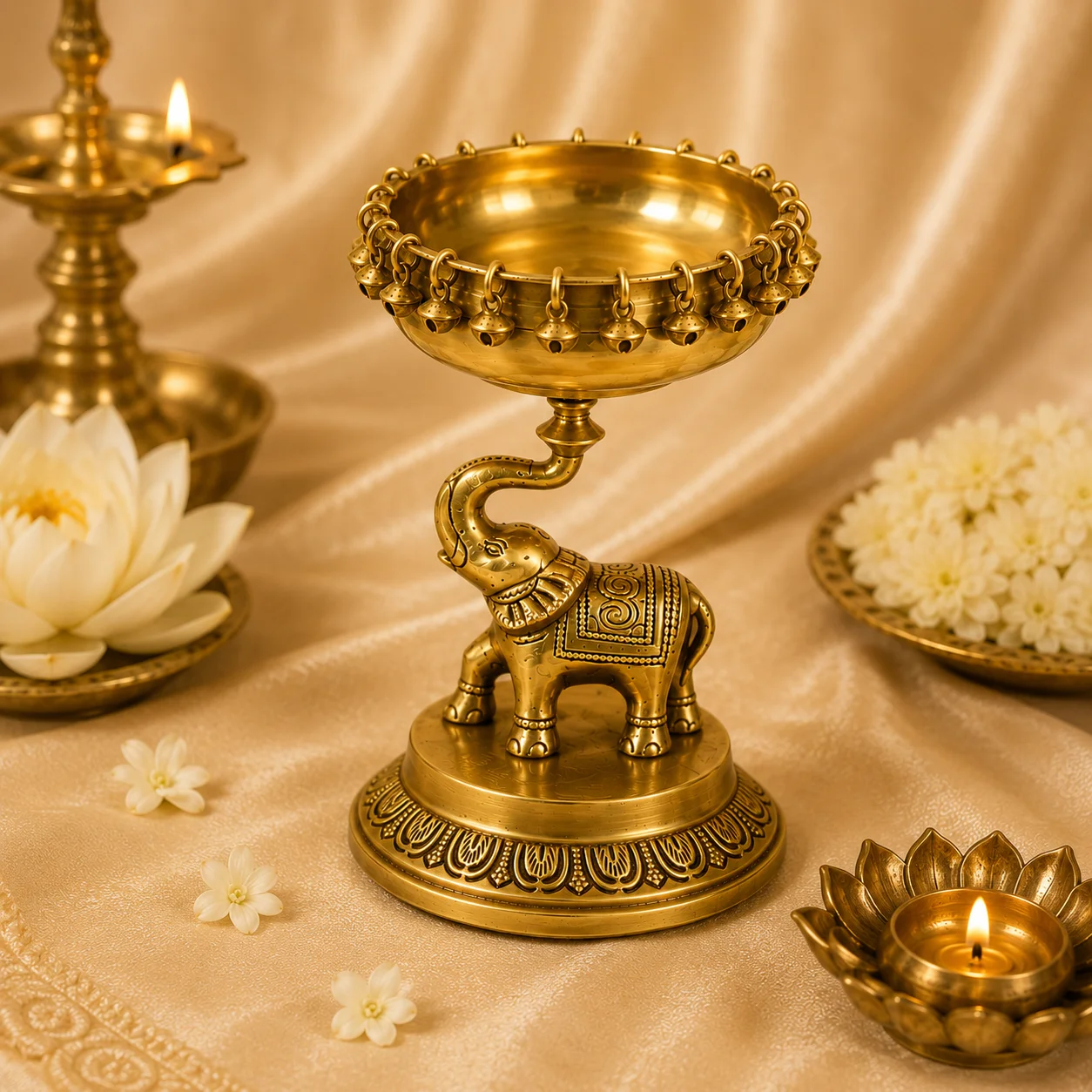 Brass Elephant Decor Urli - Image 2