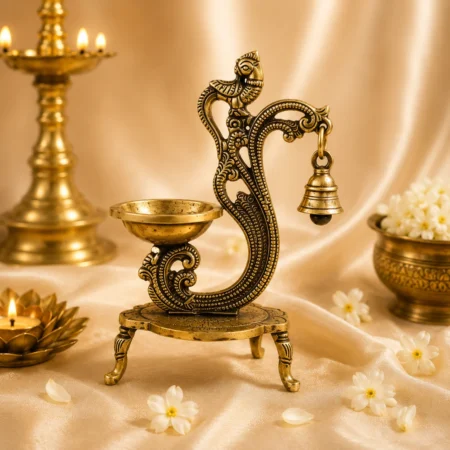 Brass Peacock Deepam with Bell