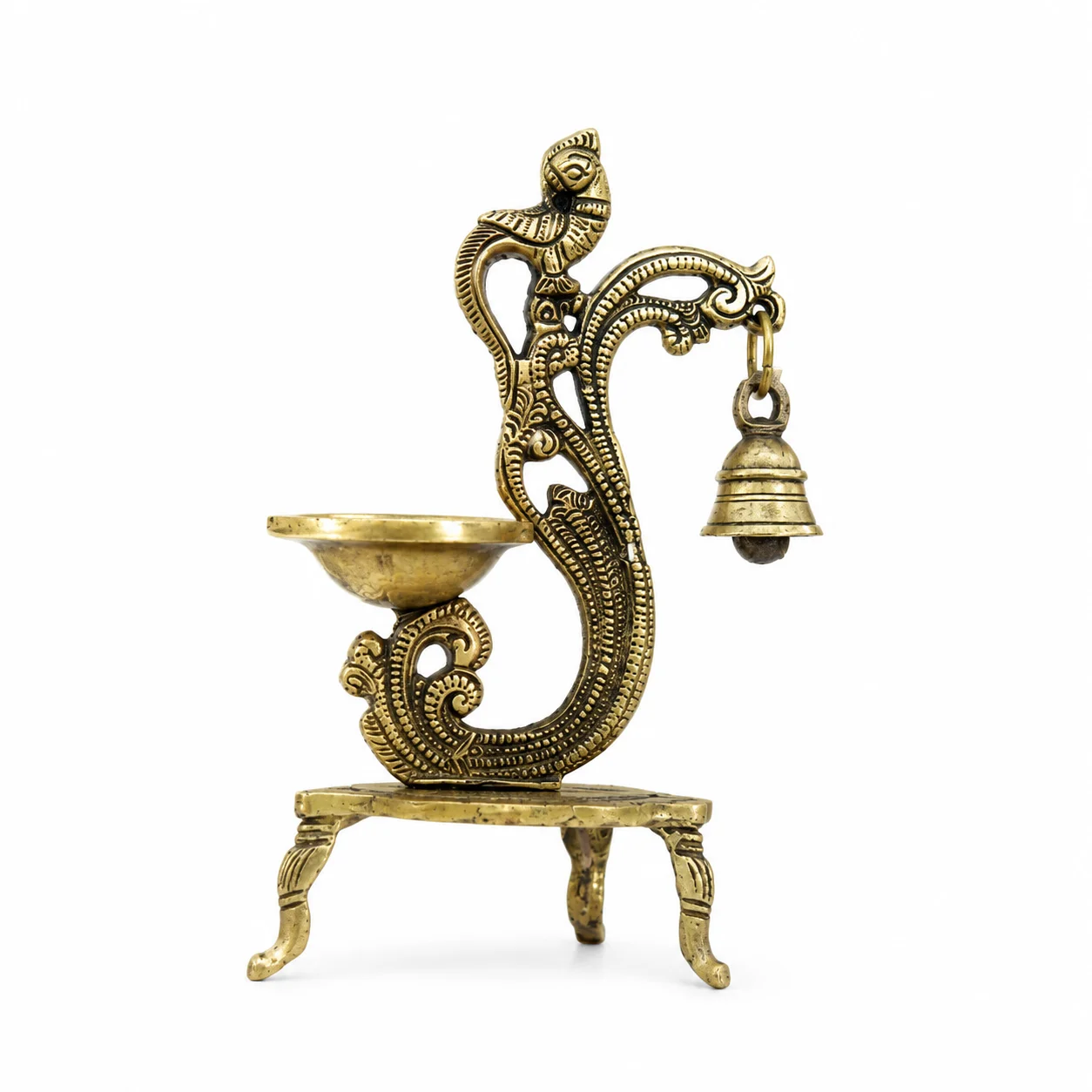 Brass Peacock Deepam with Bell - Image 3