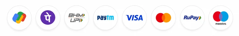 Secure payment methods - UPI, Credit Card, Debit Card and Internet Banking